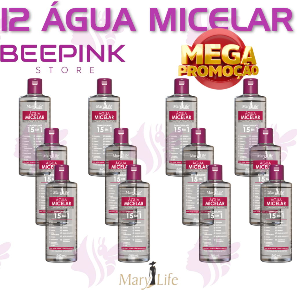 💧🛍️ SUPER COMBO: 12 UNID ÁGUA MICELAR MARY LIFE 15 EM 1 🔥 Mega Promoção Exclusiva 🔥