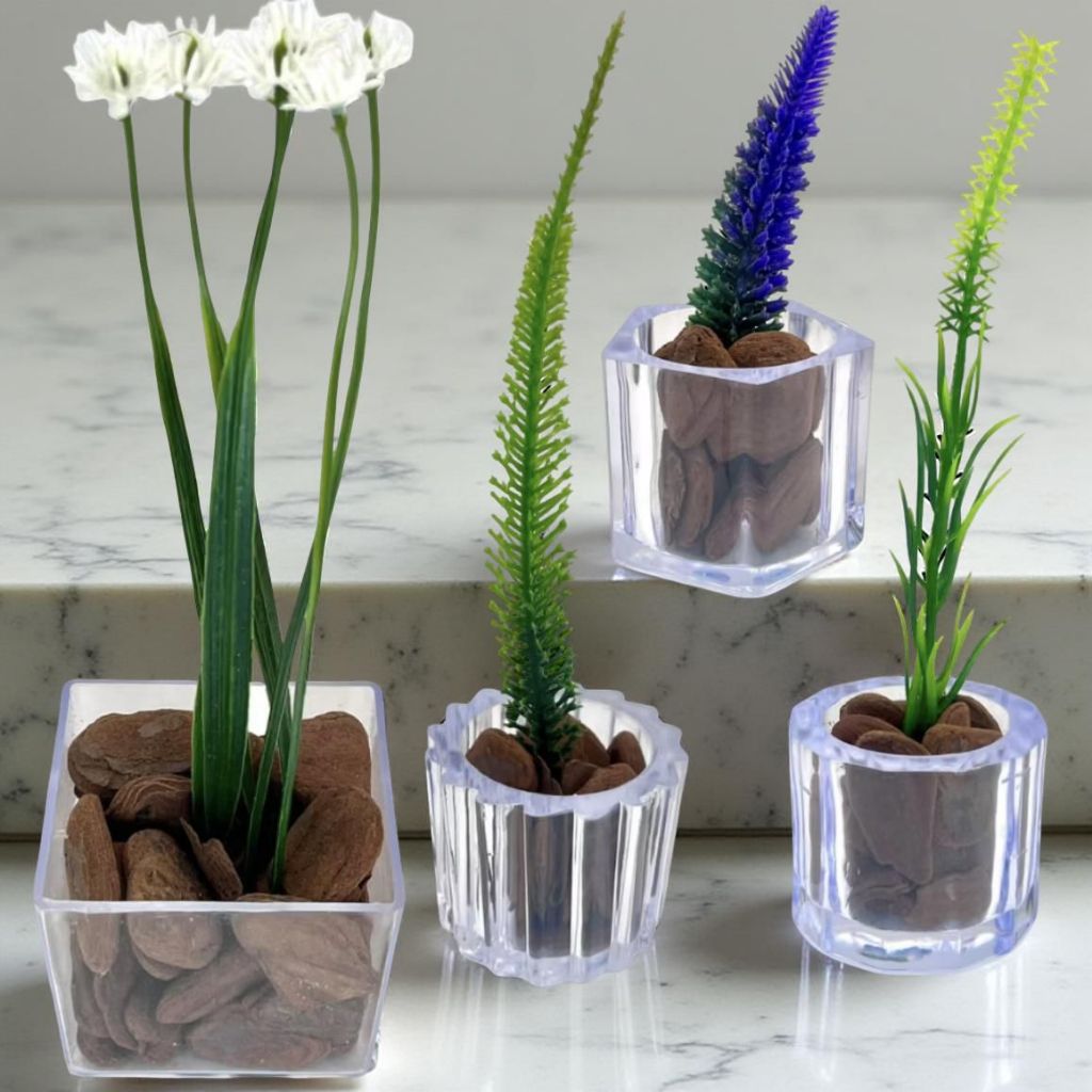Conjunto Mini Vasinho em Acrílico Elegante com Folhagem Sofisticada Artifical