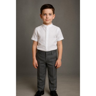 Camisa Social Infantil Manga Curta Lisa Com Gola em Oferta na Shopee
