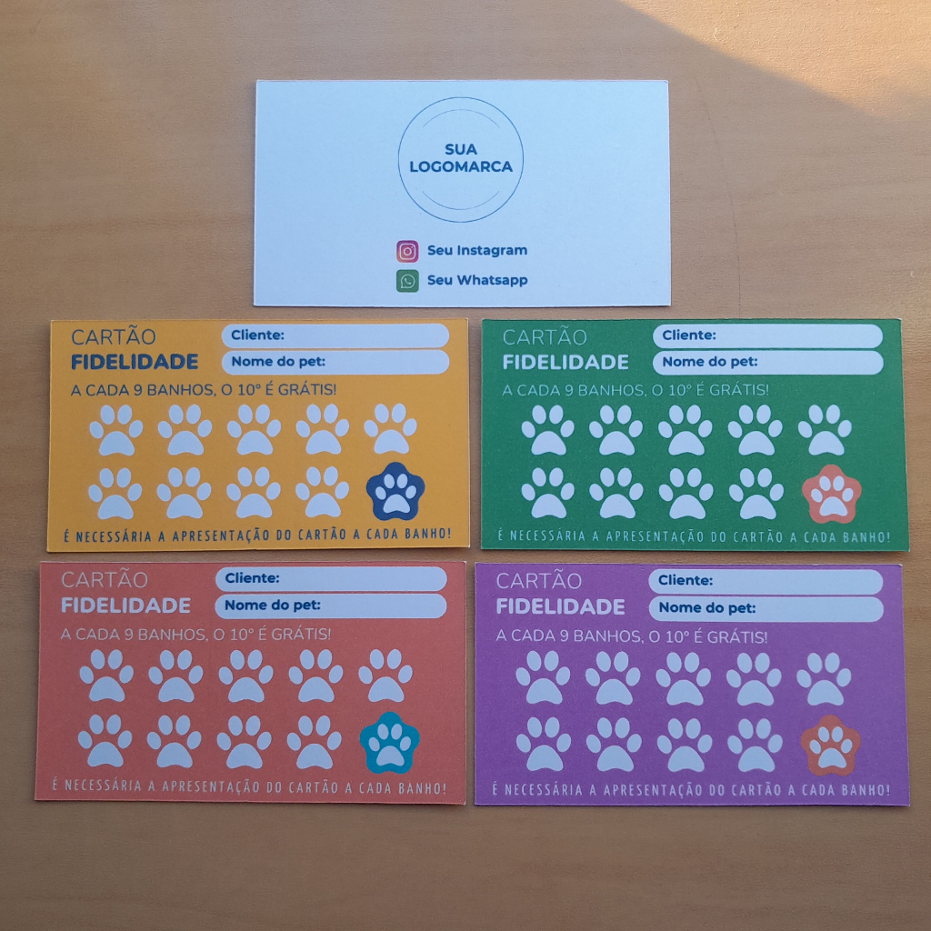 50-100 Cartões Fidelidade Para Pet Shop Com Logo e Dados-Banho e Tosa-Cartão-Personalizado-Papel Fosco-Logomarca-9x5-Tag
