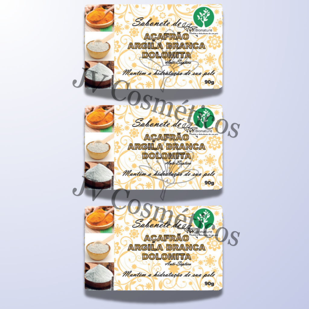 3 UN Sabonete Barra de Açafrão e Dolomita 90g - Bionature em Oferta na Shopee