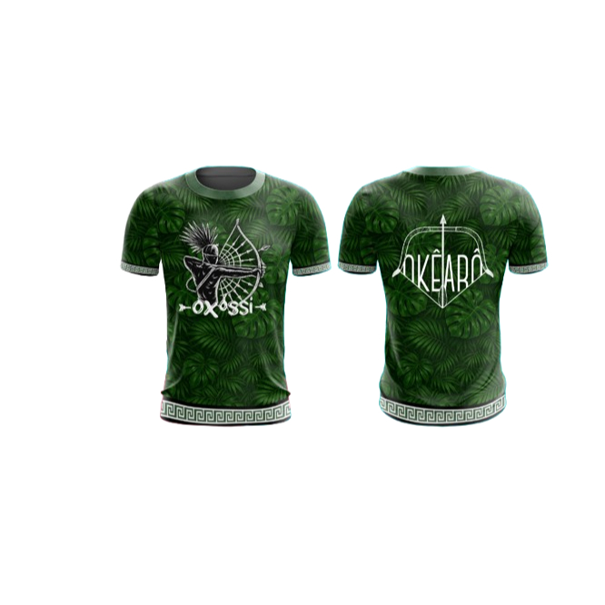 Camiseta Orixá Oxóssi – Umbanda Candomblé Unissex, Malha Fria, Estampa Religiosa Afro-brasileira