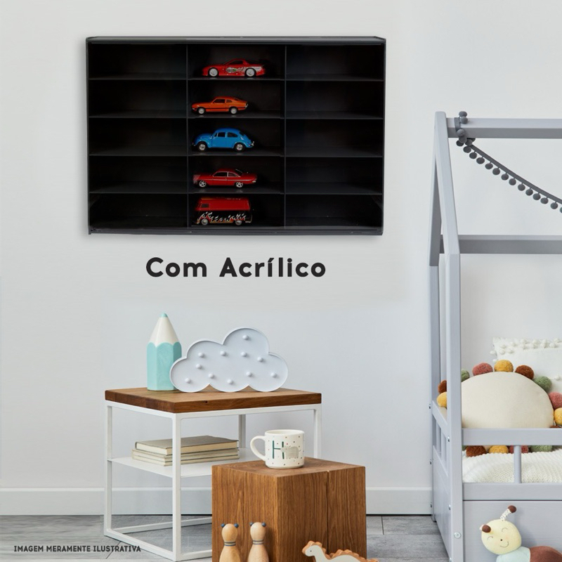 expositor carrinhos escala 1:32 para 15 carrinhos  em mdf pintado preto+acrlico
