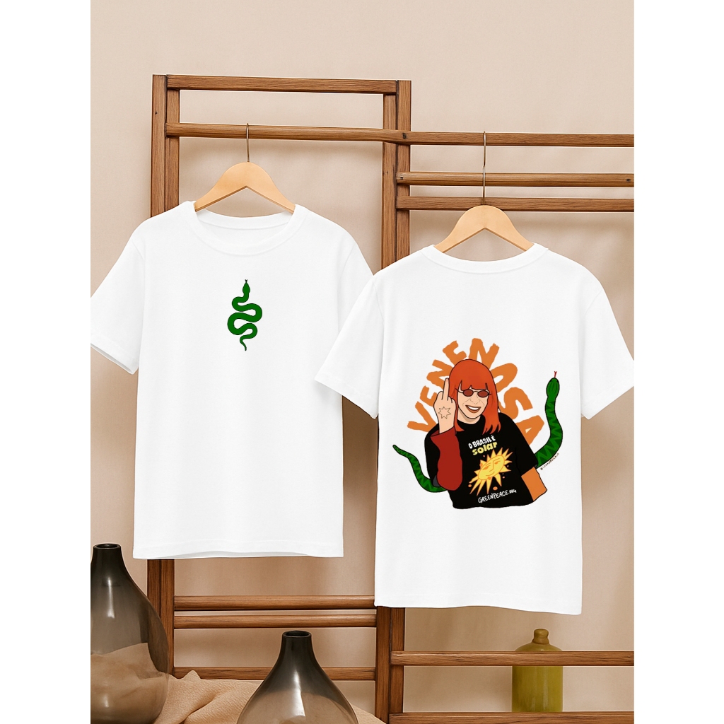Camiseta Oversized Feminina Estampada Frente e Costas 100% Algodão Camisetão Academia Venenosa Rita Lee Rock Brasileiro