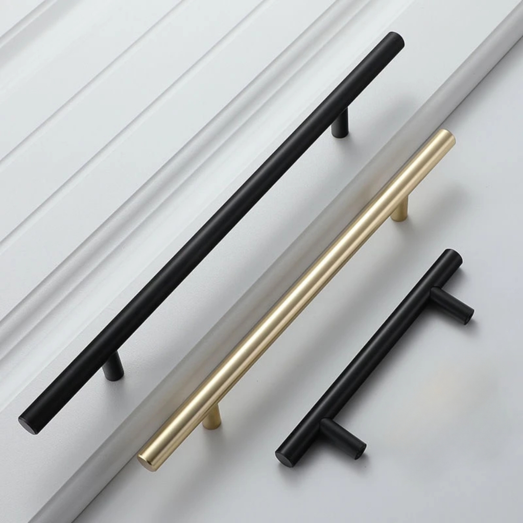 Kit de Puxadores Alavanca Haste Redonda em Aço Inox Dourado Preto para Gavetas e Portas de Móveis em Oferta na Shopee