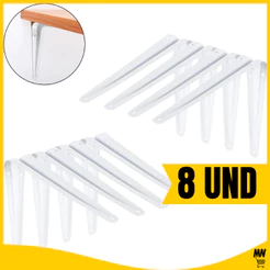 Kit C/8 Suportes Mão Francesa 15 X 20cm Para Prateleira Tábua Cantoneira Reforçada Branca Imediato