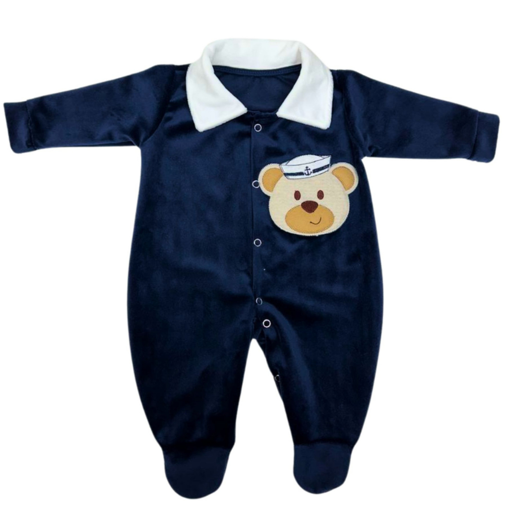 Macacão Plush Para Bebê Roupa Infantil Urso Marinheiro Inverno Algodão