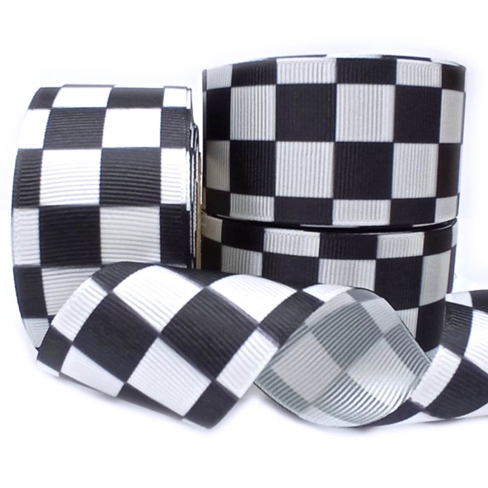 Fita de Gorgurão Xadrez Preto e Branco  N9/38mm - 10 metros em Oferta na Shopee