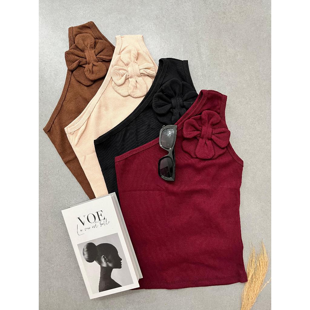 Blusa Feminina Flor Manga Ombro Só Detalhe FLOR RIBANA moda blouse crop top korean sty mula manca ..