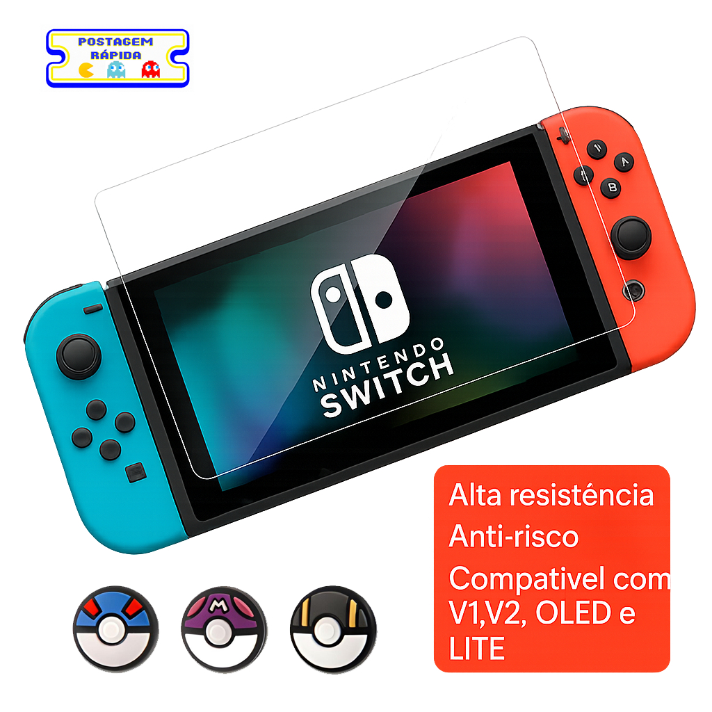 Película de Vidro Temperado 9H para Nintendo Switch, Switch Lite e OLED – Proteção Anti-Risco