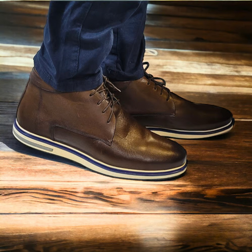 Bota Casual Masculina Confortável Cano Médio Coturno Leve Social com Cadarço Derby Couro