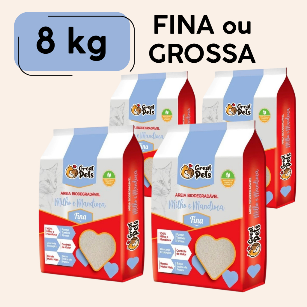 Kit 4 Un Areia Higiênica Para Gatos Great Pets Fina Ou Grossa - Milho E Mandioca - 2kg em Oferta na Shopee