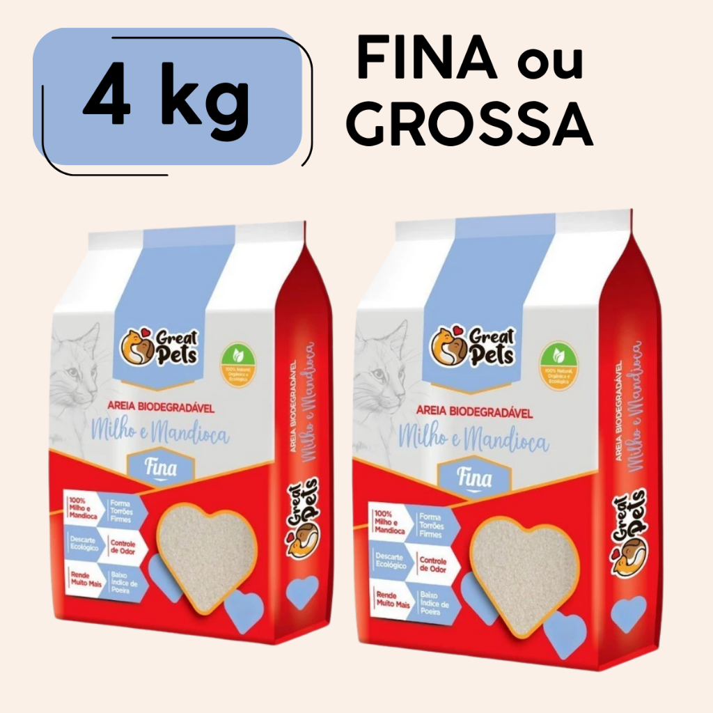 Kit 2 Areias Higiênicas Milho E Mandioca Para Gatos Great Pets Grão Fino Ou Grosso 2kg em Oferta na Shopee