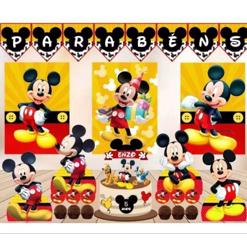Kit Festa em Casa - Mickey - Só um bolinho - Mesversário- Recorte e Monte em Oferta na Shopee