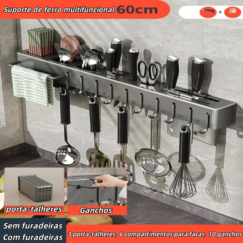 Suporte Para Armazenamento De Facas Ganchos Talheres Utensílios De Cozinha de Ferro - Parafuso+Colar