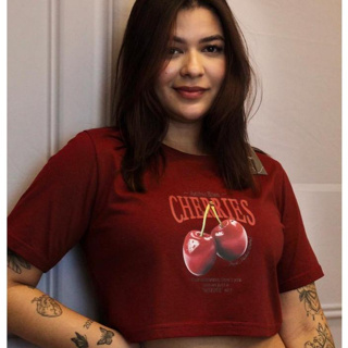 Blusa Cropped Oversized T-shirt Feminina Cherries Unissex em Oferta na Shopee