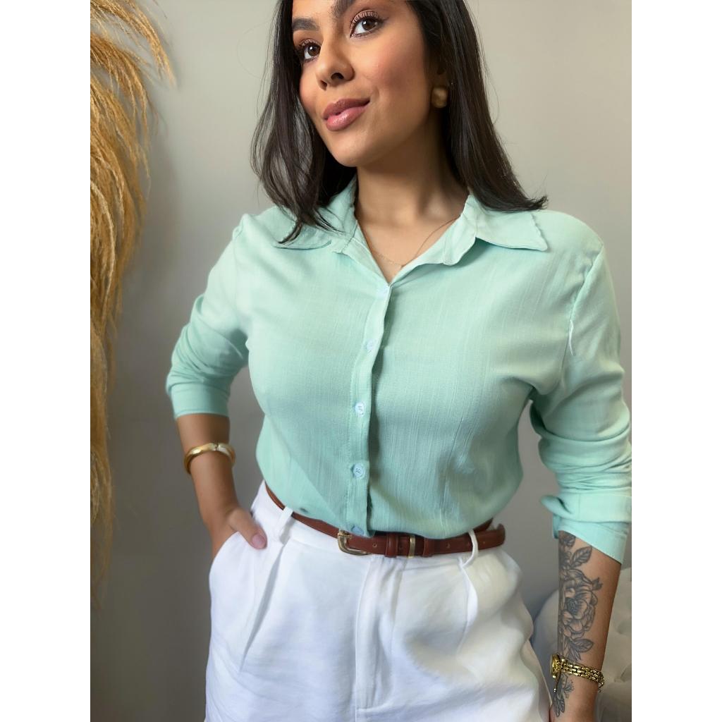 Camisa Feminina Social Viscolinho SEM BOLSO Manga Longa Toque Macio Modelo Slim Camisete Elegante Casual em Oferta na Shopee