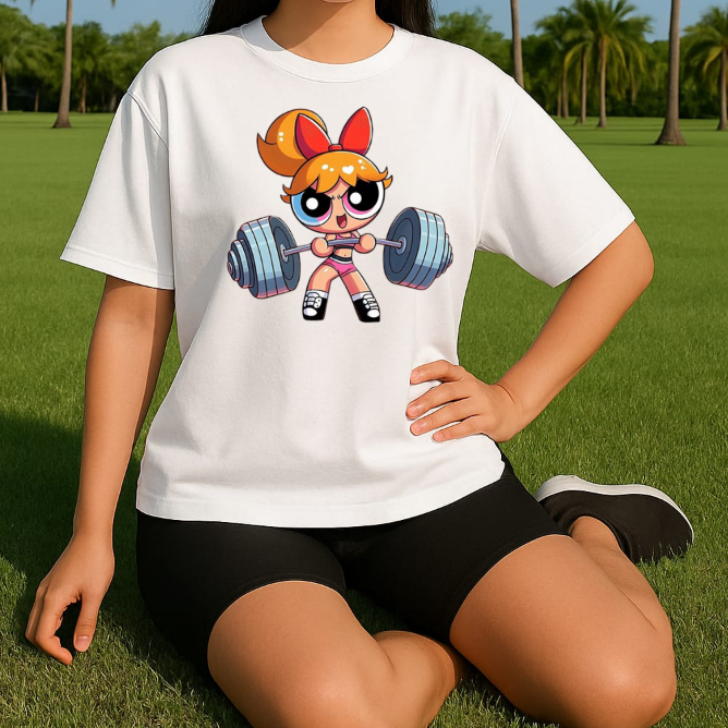 Camiseta Camisa Feminina Academia Barra Super Poderosa Florzinha Fitness Blusa 100% Algodão