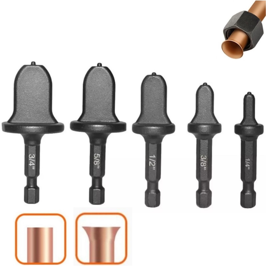Kit 5 Brocas Alargador Flangeador Cano Tubo Cobre E Alumínio
