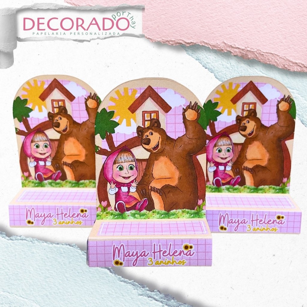 Masha e o urso porta bis pegue e monte Kit festa mimos Lembrancinhas decoração masha e o urso aquarela claros