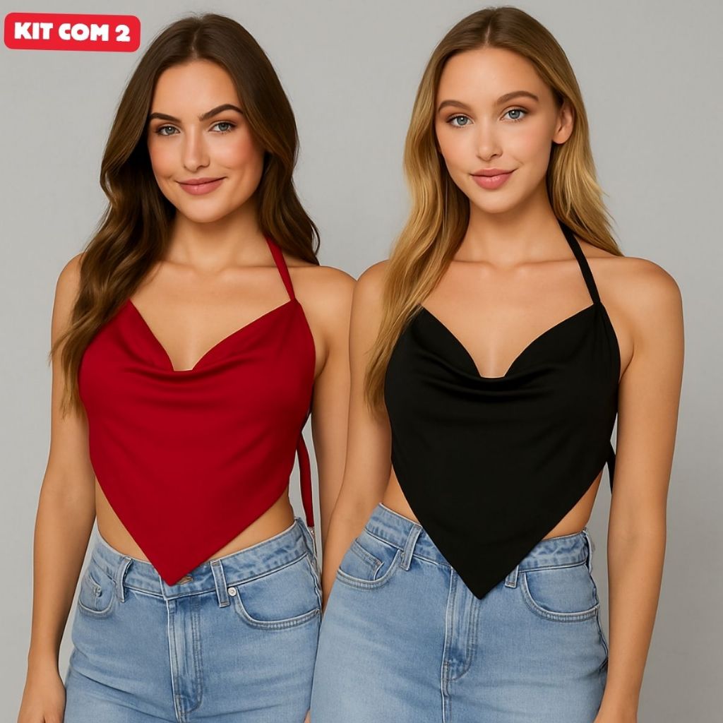 Kit 2 Blusa Feminina Gola Boba Frente Única Triangular Top Regata - Várias Cores A Original Recuse imitações