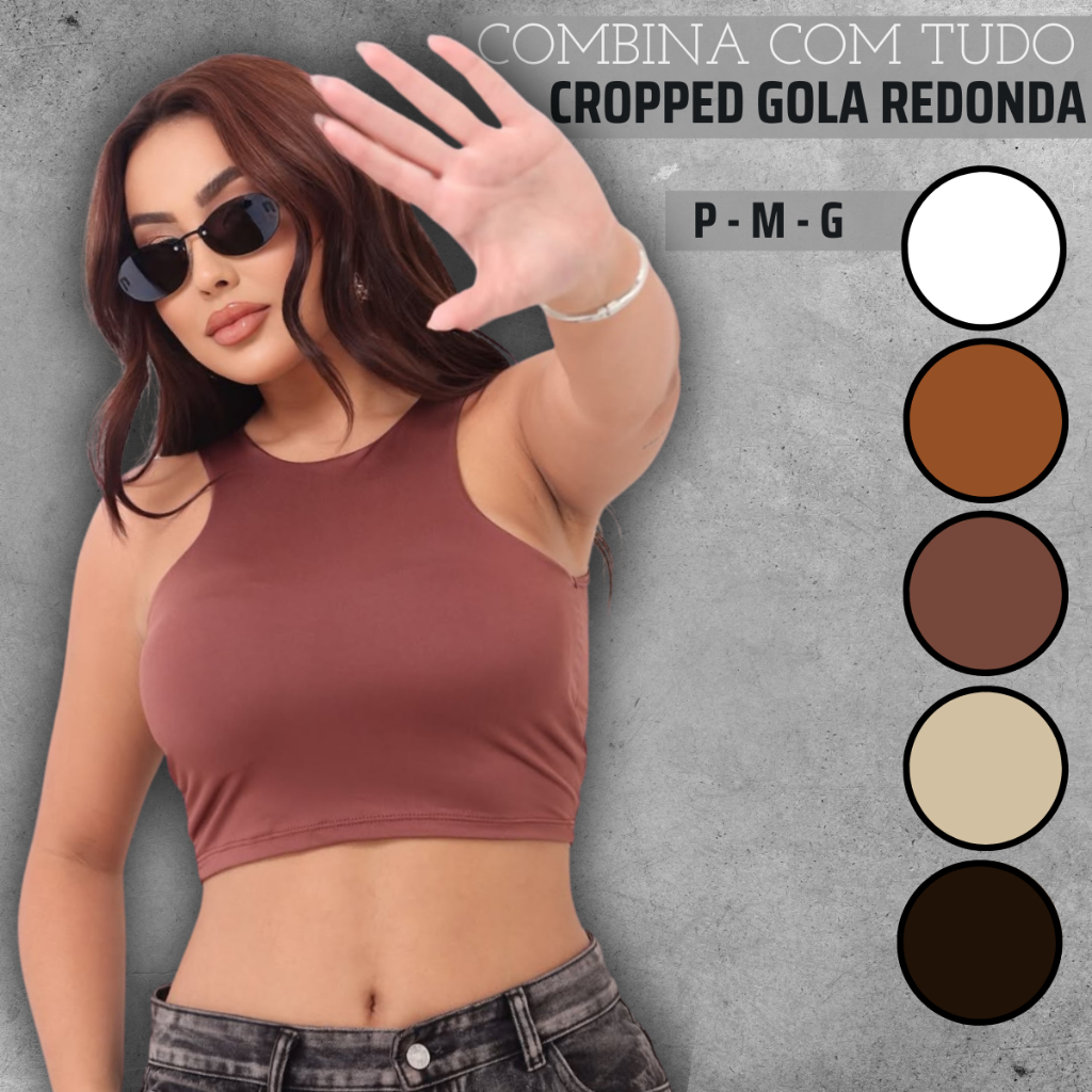 Cropped Regata Dia A Dia Blusa Gola Redonda Básica Feminina Malha Suplex Nadador Moda Blusinha Verão Top Casual Forrado