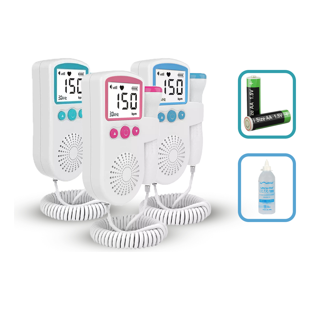 Monitor Ultrassom + Gel + Pilha Bebe Doppler Sonar Fetal  Frequencia Cardiaca Som Batimento Display Gravidez