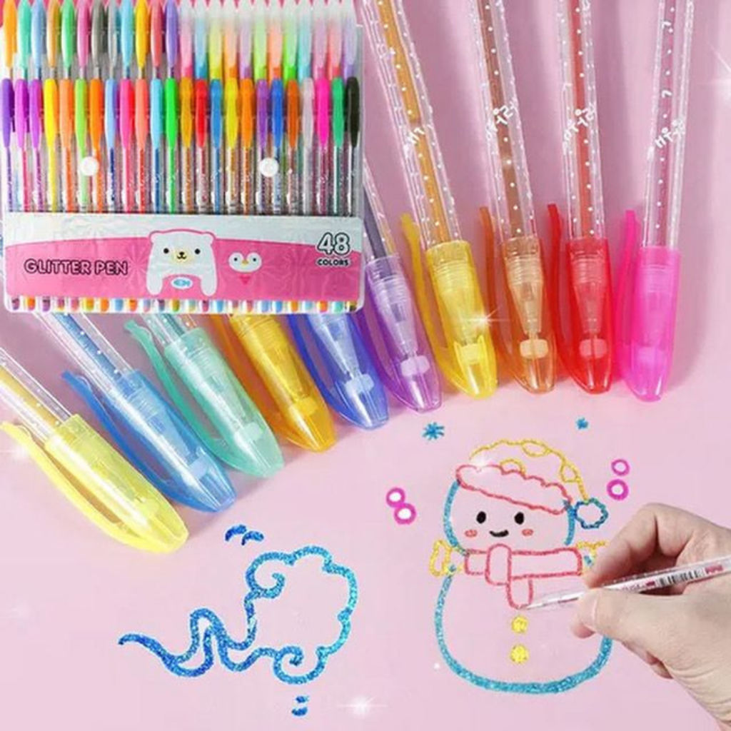 Caneta Escolar Kawaii Gel Glitter Perfumada Colorida Escolar 48 Cores