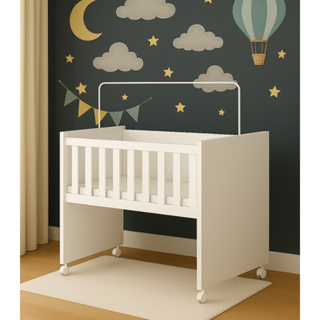 Mini Berço Rubi Multifuncional 5 em 1 Branco MDF Rodinhas Com Colchão Incluso Confortável Compacto - AV em Oferta na Shopee