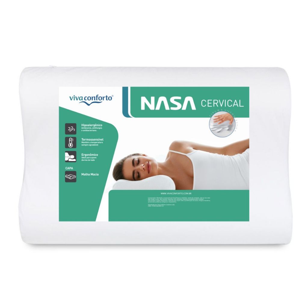 Travesseiro Nasa Cervical Viva Conforto Anatômico Ortopédico Antiácaros Hipoalergênico Capa Macia