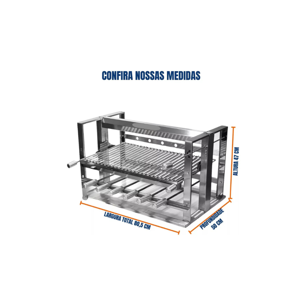 Churrasqueira Inox Com Motor, 6 Espetos Grelha Grill Elevant Elevatoria Motor Bivolt — imagem 2 de 2