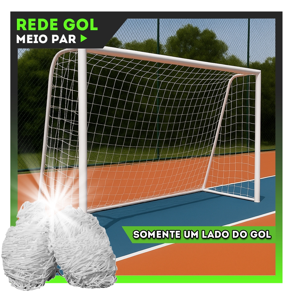 Meio Par Rede de Gol Futsal, Society, Salão (3,20 x 2,20), Fio 2mm Resistente