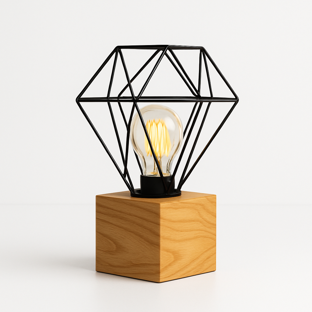 Luminária Mesa  Abajur Quadrado  Envernizado Com Diamante De Aramado Minimalista, Decoração sala, Decoração Para Quarto