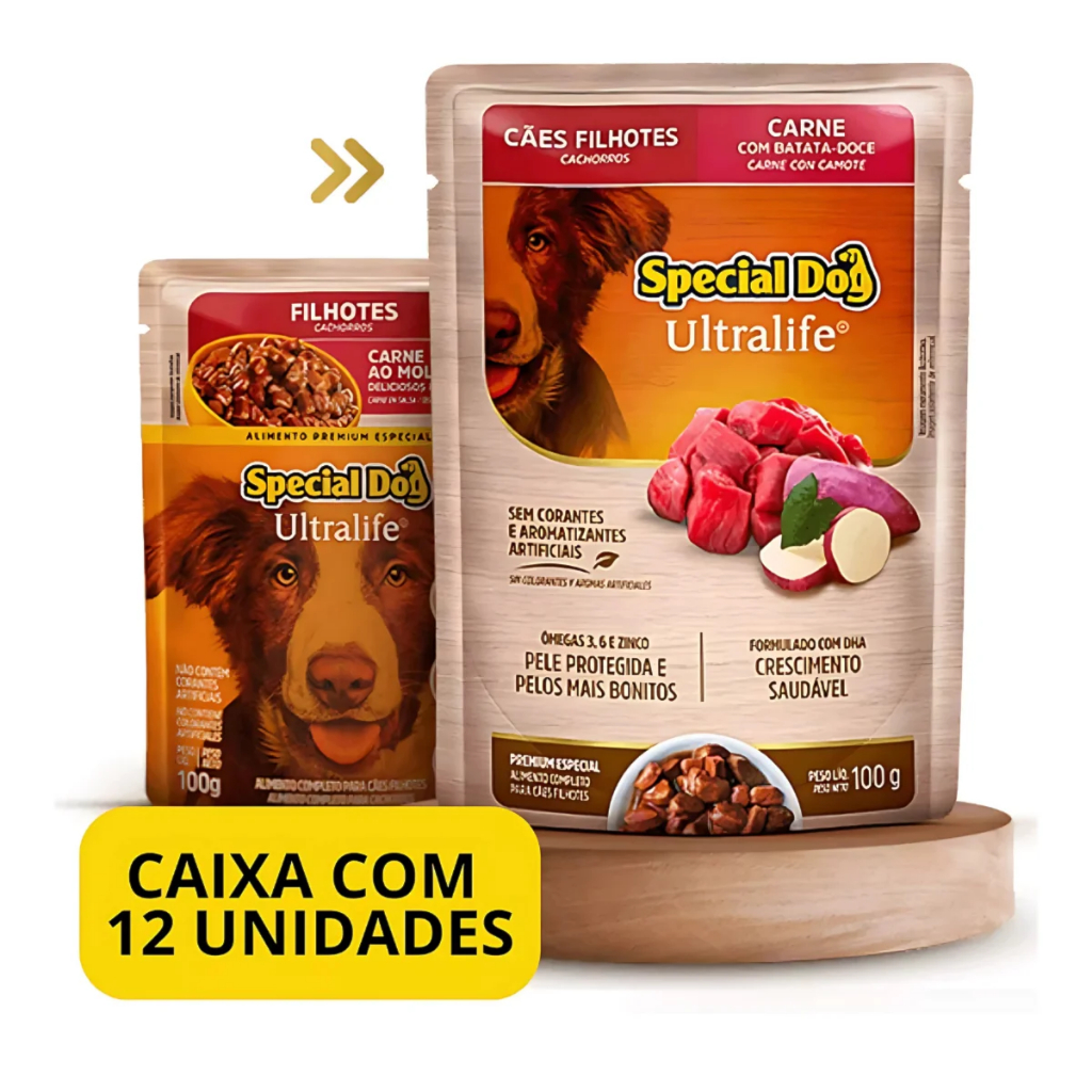 Caixa 12 Sachê Special Dog Ultralife Filhote Carne 100 gr