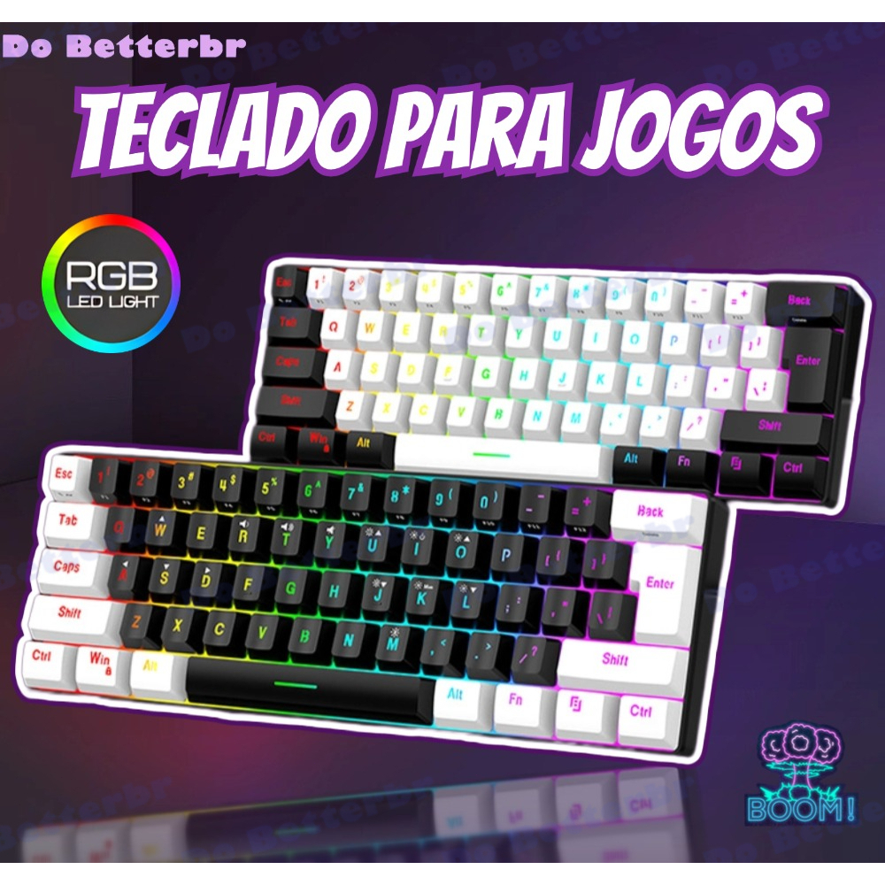 Teclado com fio 61-Key RGB Backlight Mini Compact USB-C Cabo de alimentação plugável em Oferta na Shopee