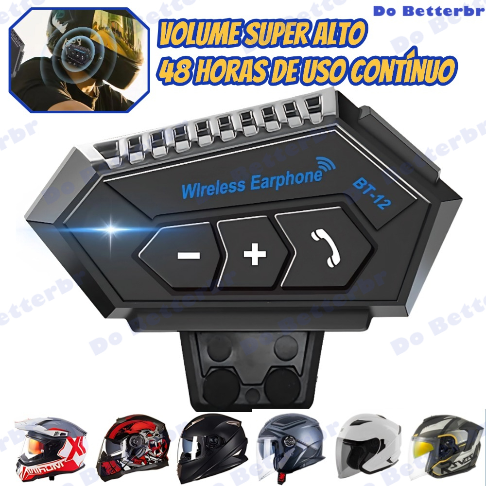 NOVABT-12/Y10 Fone Microfone Intercomunicador Bluetooth Capacete Moto Hard Mic Android iOS Bateria de duração ultralonga