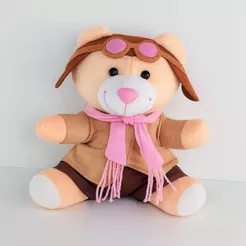 Urso De Pelúcia Aviador Avulso Rosa- Para Nicho E Decorações Quarto Bebê Presente Especial