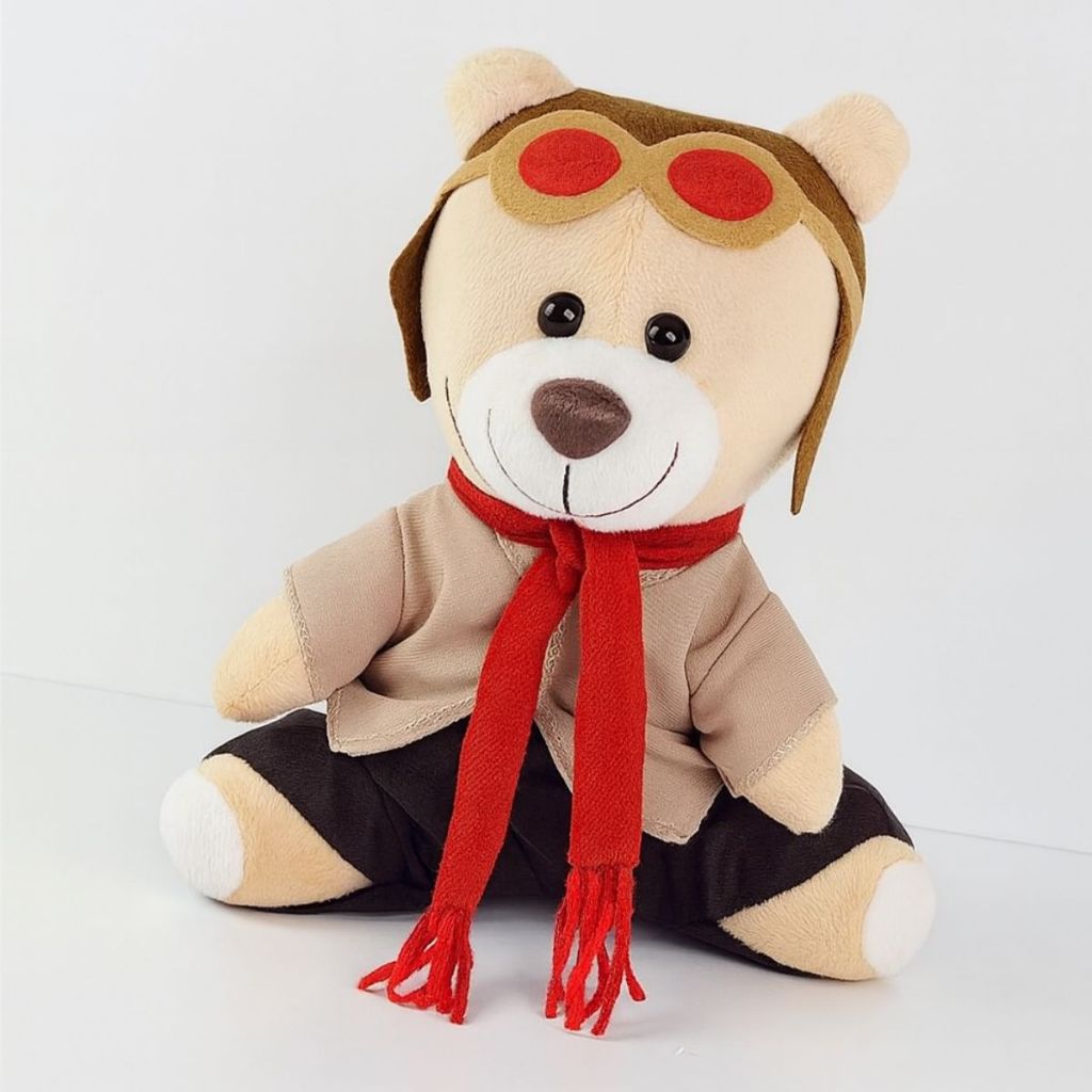 Urso De Pelúcia Aviador Avulso Vermelho- Para Nicho E Decorações Quarto Bebê Presente Especial