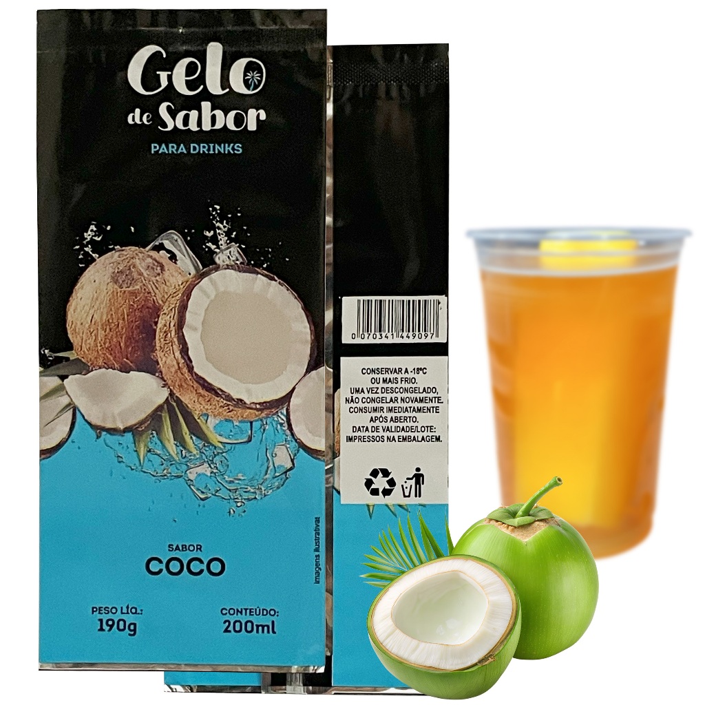 Saco Para Embalar Gelo Saborizado Embalagens Sabor Gelo de Coco 9x21 cm 190g/200ml Metalizada BOPP