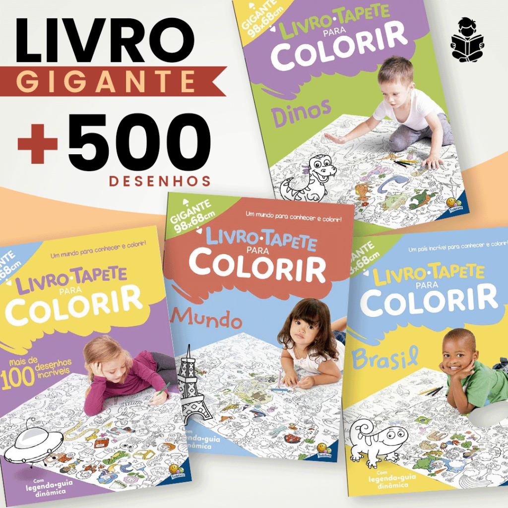 Livro em Forma de Tapete Gigante para Colorir com 100 Desenhos