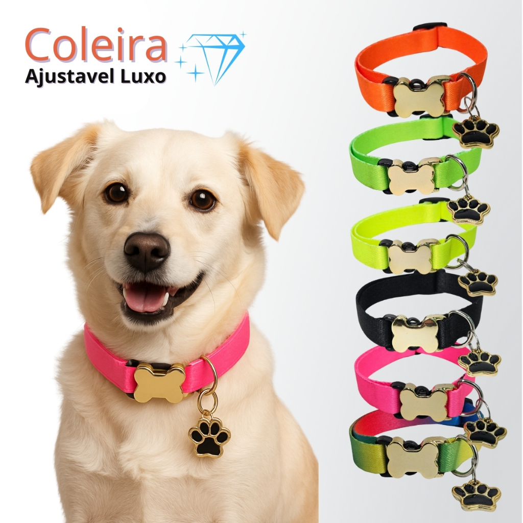 Coleira Luxo ajustável pra Cachorro com pingente Patinha pet - Brie Pet em Oferta na Shopee