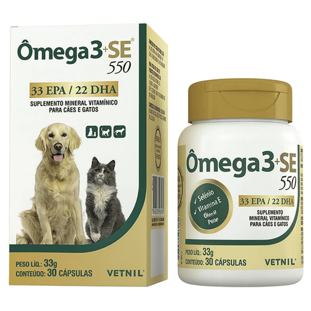 Omega 3+ SE 550mg Suplemento Alimentar para Cães e Gatos – 30 Cápsulas - Vetnil
