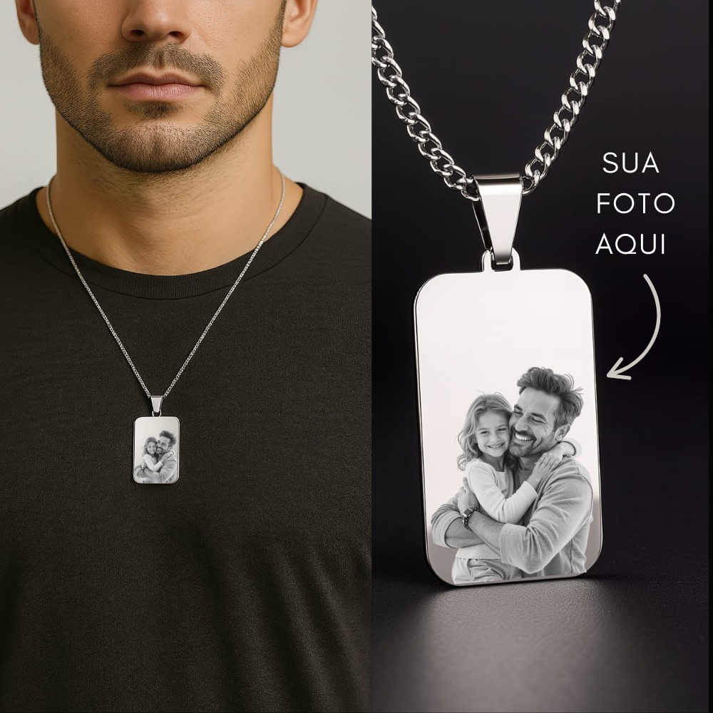 Colar personalizado Foto gravação a laser em inox - Família Amor Avó Pai Mãe Namorado Casal