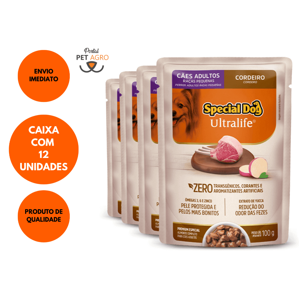 Caixa 12 Sachê Special Dog Ultralife Adulto Raça Pequena Cordeiro 100 gr