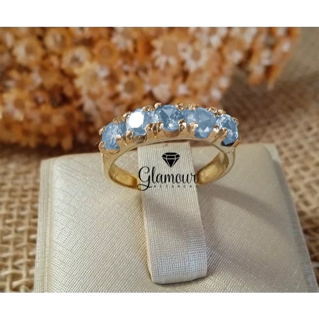 ANEL DE MOEDA ANTIGA MEIA ALIANÇA AQUAMARINE