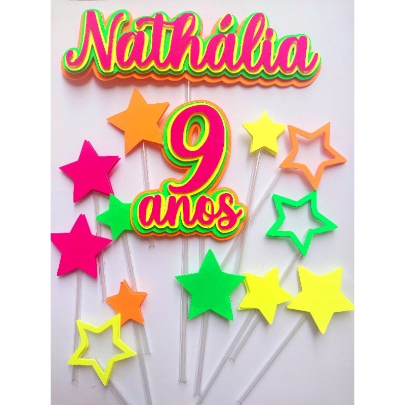 Topo de bolo Neon estrela — imagem 2 de 2