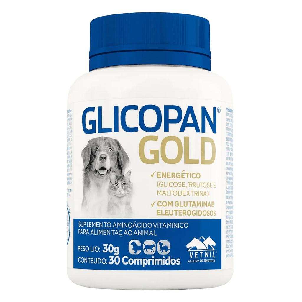 Glicopan Gold Vetnil 30 Comprimidos – Suplemento Energético para Cães, Gatos e Mustelídeos