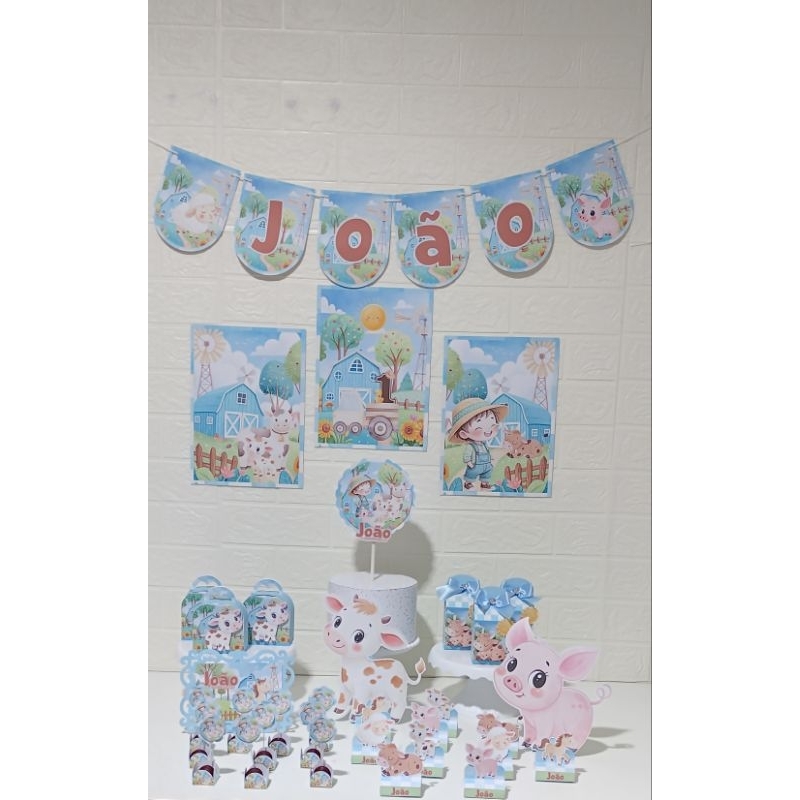 Kit Festa Fazendinha menino azul só um bolinho personalizado/mesversário aniversário/ Lembrancinhas