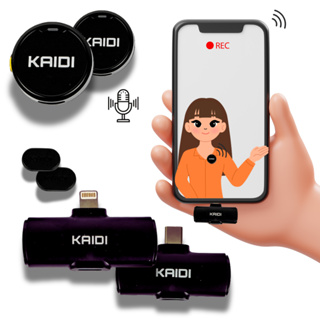 Microfone Lapela Sem Fio Duplo Kaidi Profissional Portátil Gravação Celular iPhone Tipo C Redondo em Oferta na Shopee