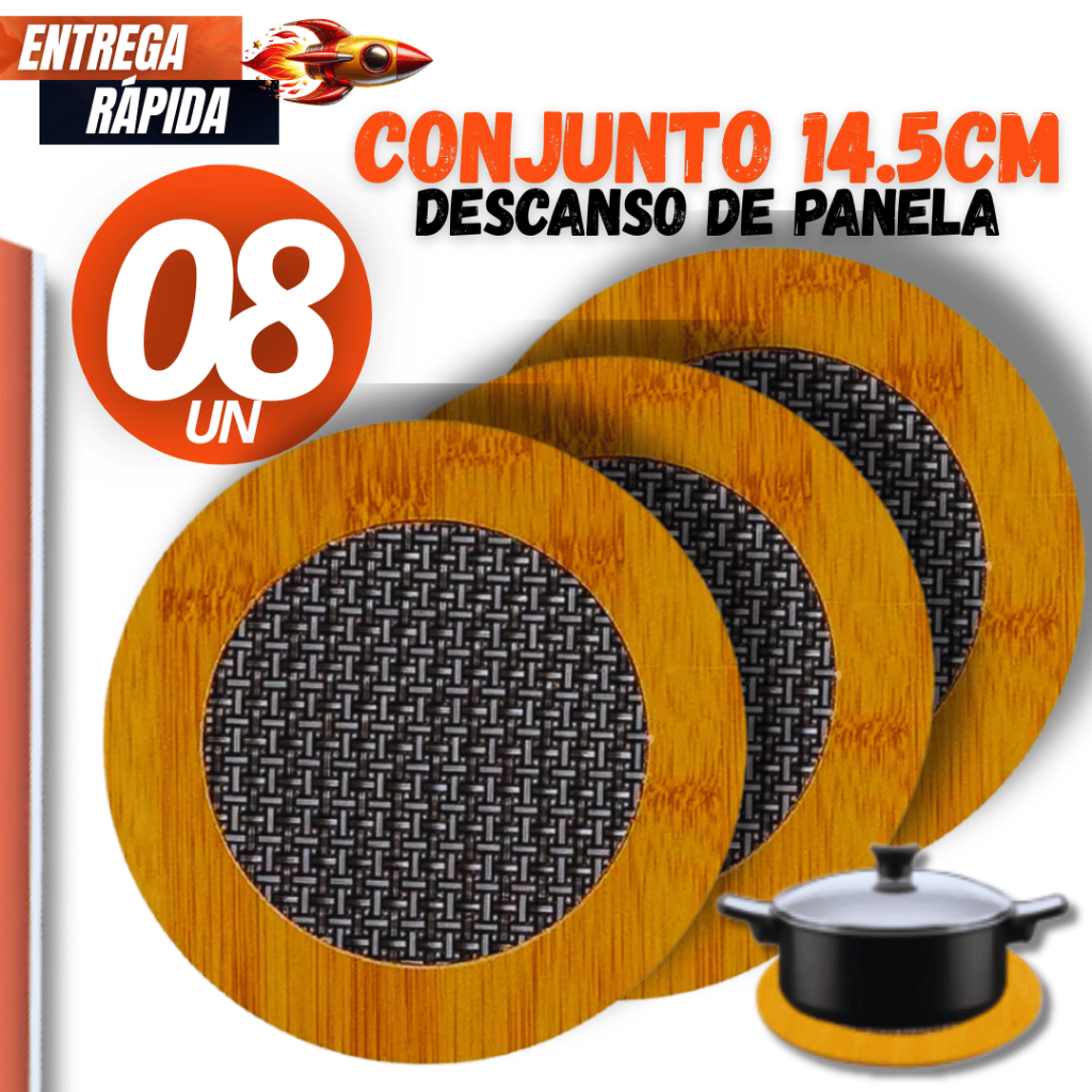 08 Descanso de Panela Redondo em MDF 14,5 cm - Protege Superfícies e Apoio para Panela Quente Variáveis Utilidades